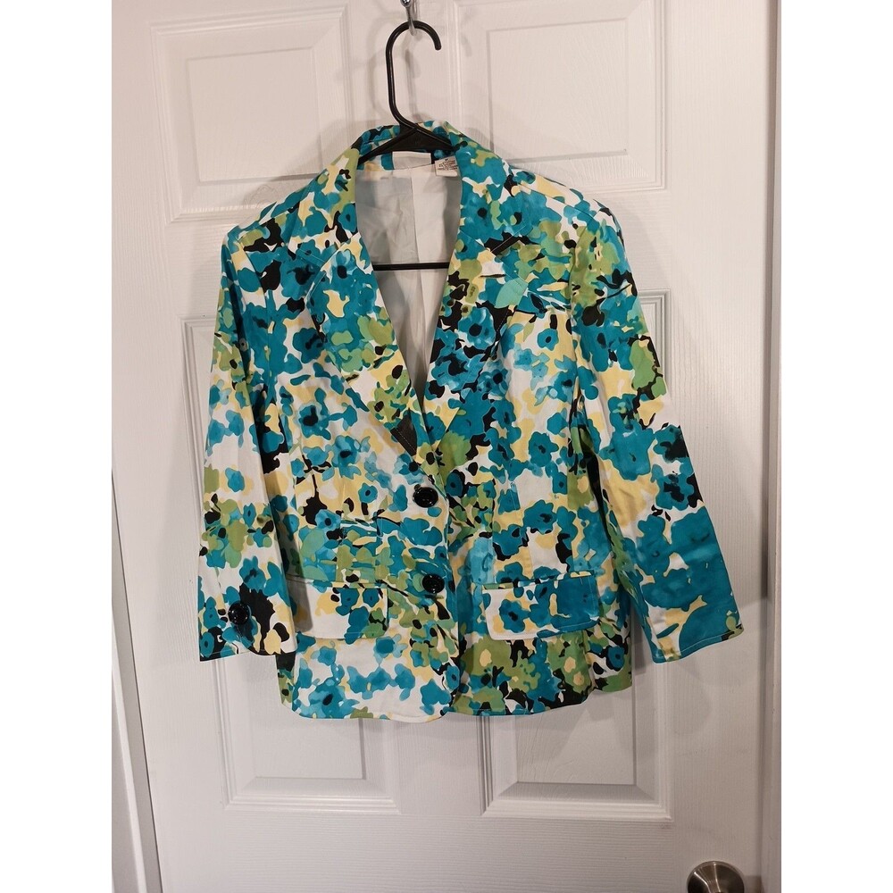 Kim Rogers Blazer Jacket Size M Blue Multicolor Floral